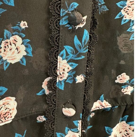 Hot Topic Floral Button-Down Black Chiffon Lace Collar Mini Dress Womens Size M - Picture 9 of 15